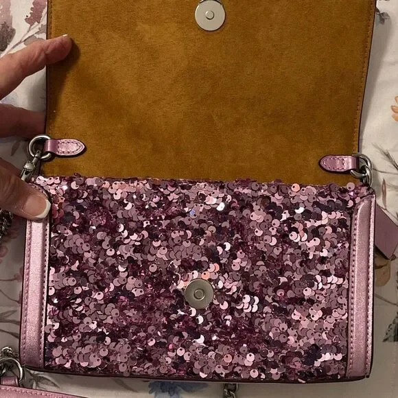 Coach Sequined Flap Clutch Crossbody Lilac Bag/Clutch - Picture 11 of 13